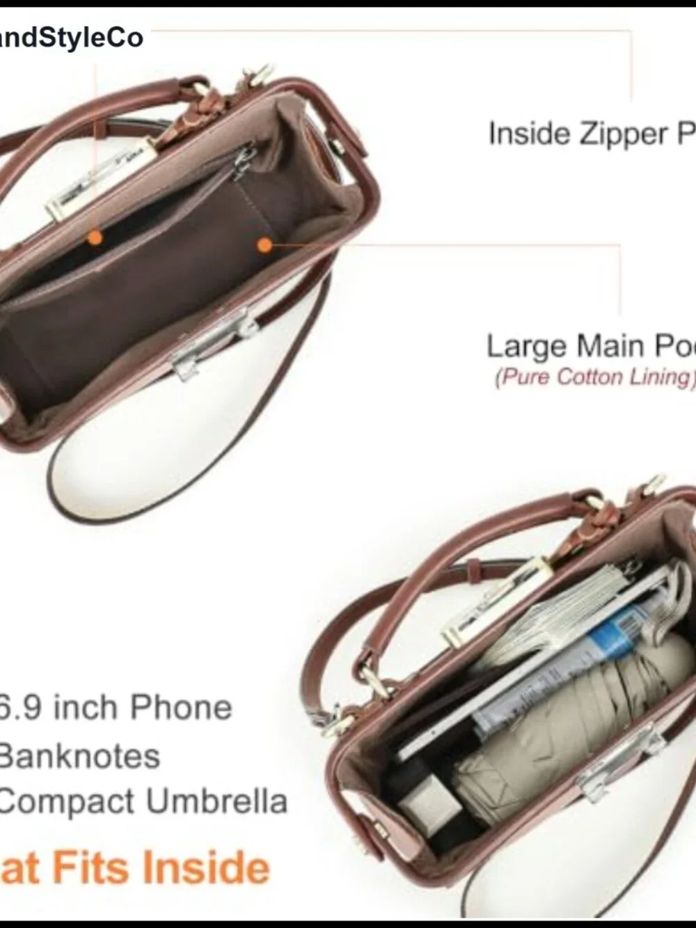 Full Grain Leather Doctor Bag Purse Vintage Top Handle Lockable Retro Women's